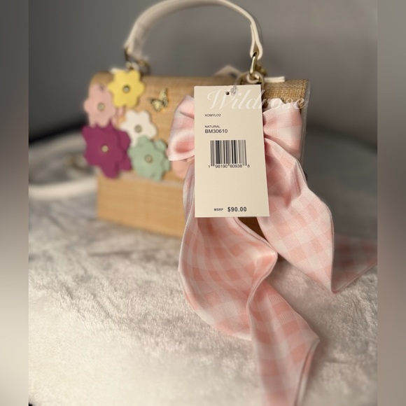 Betsey Johnson spring Floral flowers butterfly pink gingham bow satchel bag - Picture 11 of 11